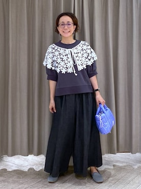 「アイテム（付け襟）」を使った、えまこさん（レディース・159cm）の秋コーディネート