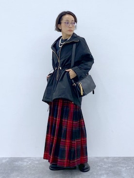 「LOWRYS FARM（ローリーズファーム）のパールタレンネックレス　249411（ネックレス）」を使った、えまこさん（レディース・159cm）の秋コーディネート