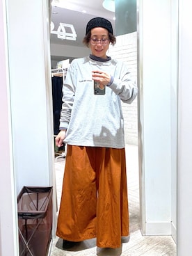 「ウエストゴム」｜「アイテム（ニットキャップ/ビーニー）」を使った、えまこさん（レディース・159cm）の春コーディネート