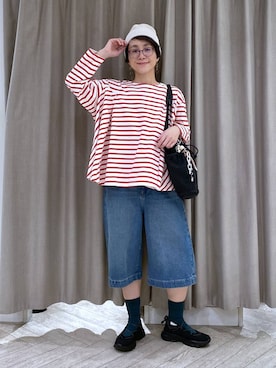 「studio CLIP（スタディオクリップ）のアイテム（帽子）」を使った、えまこさん（レディース・159cm）の春コーディネート