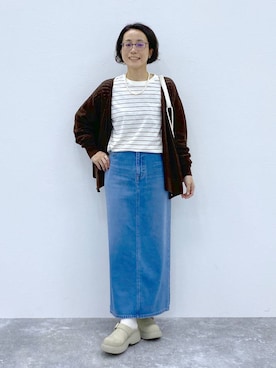 「LOWRYS FARM（ローリーズファーム）のパールタレンネックレス　249411（ネックレス）」を使った、えまこさん（レディース・159cm）の秋コーディネート