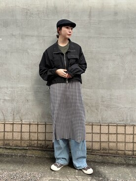 「KANGOL（カンゴール）のアイテム（ハンチング/ベレー帽）」を使った、まるさん（レディース・165cm）の春コーディネート