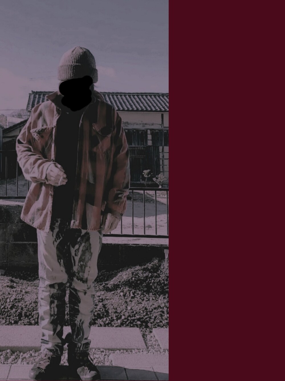 「アメカジ、オーバーサイズ、VISIONSTREETWEAR、トッドスナイダー、チャンピオン、UNIQLO、450、Levi's、リーバイス501、FIVE BROTHER、ブロックチェック、古着、グランジ、ブリーチデニム、ラフ」｜「450のアイテム（ニットキャップ/ビーニー、ブラウン系）」を使った、Neggyさん（メンズ・165cm）の冬コーディネートの1枚目の写真