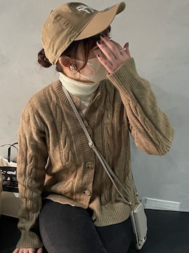 「春先取りコーデ」｜「アイテム（帽子）」を使った、おもちさん（レディース・152cm）の冬コーディネート