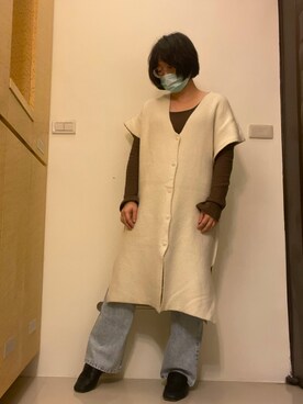 「NICE CLAUP（ナイスクラップ）のアイテム（パンツ）」を使った、鄭考古さん（レディース・158cm）の冬コーディネート