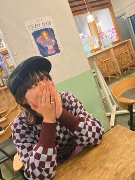 「インスタフォローしてね！」｜「アイテム（ハンチング/ベレー帽）」を使った、どんちゃんさん（レディース・152cm）の冬コーディネート