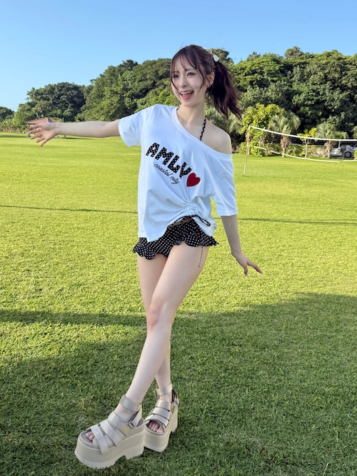 「UNE MANSION(ユヌマンション)の【トップス+パンツ2SET】ドットフリルラブリービキニ/水着(水着)」を使った、りなてぃさん(レディース・150cm)の春コーディネート