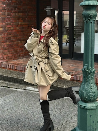 「Chico(チコ)の【SALON by Chico】バルーンミディトレンチコート(トレンチコート)」を使った、りなてぃさん(レディース・150cm)の春コーディネート