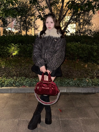 「Amly City(アンリーシティ)のツイードフェイクダウンジャケット(ダウンジャケット/コート)」を使った、りなてぃさん(レディース・150cm)の秋コーディネート