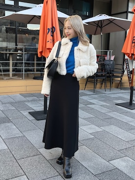 「服とコスメでなりたい自分に」｜「アイテム（ジャケット/アウター）」を使った、りなてぃさん（レディース・150cm）の冬コーディネート