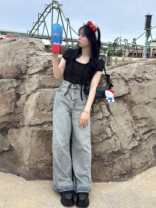 スカーフストラップドットパフ半袖Tシャツ（Tシャツ/カットソー