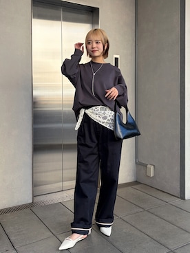 「SOYEN（ソイエン）のバックテールオーバーサイズロンT/セットアップ可（Tシャツ/カットソー、グレー系）」を使った、みさみさ☺︎さん（レディース・160cm）の春コーディネート