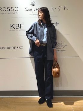 「アイテム（ボストンバッグ）」を使った、イケダさん（レディース・166cm）の秋コーディネート