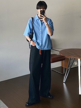 「アイテム（スマホケース/カバー、ブラック系）」を使った、しーさん（メンズ・177cm）の夏コーディネート