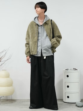 「ストライプ」｜「アイテム（財布/小物）」を使った、しーさん（メンズ・177cm）の冬コーディネート