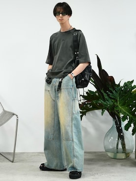 「WYM LIDNM（ウィム バイ リドム）のSUEDE COMBINATION SHARK SOLE GURKHA（サンダル）」を使った、しーさん（メンズ・177cm）の夏コーディネート