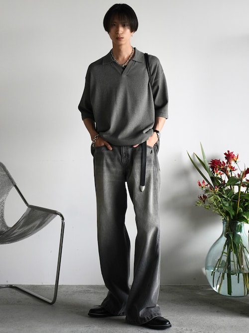 PIN BORDER KNIT POLO（ポロシャツ）｜WYM LIDNM（ウィム バイ リドム