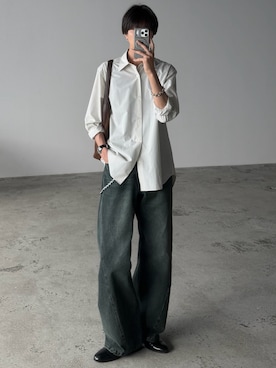 「WYM LIDNM（ウィム バイ リドム）のMICRO SPAN BASIC DRESS SHIRT（シャツ/ブラウス、その他）」を使った、しーさん（メンズ・177cm）の春コーディネート