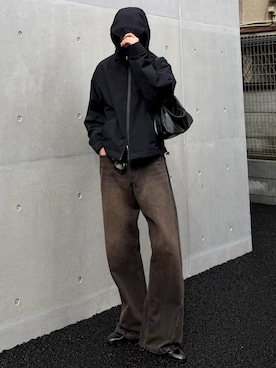 「WYM LIDNM（ウィム バイ リドム）のVINTAGE WASHED CURVED DENIM（デニムパンツ、ブラック系）」を使った、しーさん（メンズ・177cm）の春コーディネート
