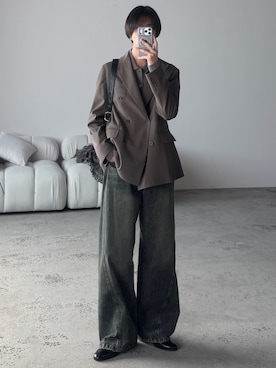 「WYM LIDNM（ウィム バイ リドム）のT/C BASIC KNIT SHIRT CARDIGAN（シャツ/ブラウス、ベージュ系）」を使った、しーさん（メンズ・177cm）の春コーディネート