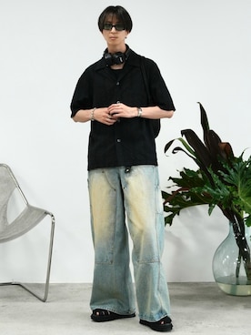 「WYM LIDNM（ウィム バイ リドム）のSUEDE COMBINATION SHARK SOLE GURKHA（サンダル）」を使った、しーさん（メンズ・177cm）の夏コーディネート