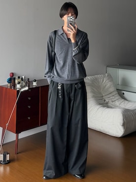 「WYM LIDNM（ウィム バイ リドム）のMVS LAYERED SLIT TANK TOP（タンクトップ、ブラック系）」を使った、しーさん（メンズ・177cm）の秋コーディネート