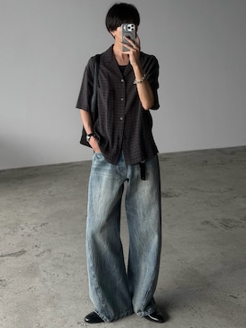 「WYM LIDNM（ウィム バイ リドム）のMVS LAYERED SLIT TANK TOP（タンクトップ、ブラック系）」を使った、しーさん（メンズ・177cm）の春コーディネート