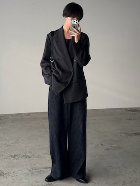「WYM LIDNM（ウィム バイ リドム）のMVS LAYERED SLIT TANK TOP（タンクトップ、ブラック系）」を使った、しーさん（メンズ・177cm）の秋コーディネート