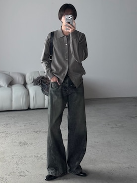 「WYM LIDNM（ウィム バイ リドム）のT/C BASIC KNIT SHIRT CARDIGAN（シャツ/ブラウス、ベージュ系）」を使った、しーさん（メンズ・177cm）の春コーディネート