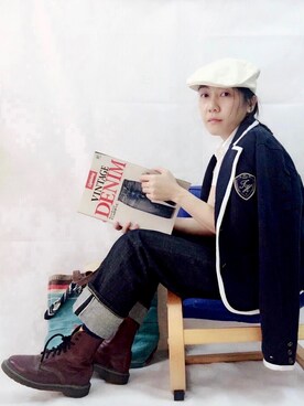「TOMMY HILFIGER（トミーヒルフィガー）のアイテム（ノーカラージャケット）」を使った、iamwanwisaさん（レディース・158cm）の冬コーディネート