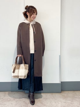 「ドレスキップ」｜「アイテム（ノーカラーコート）」を使った、はるなさん（レディース・159cm）の冬コーディネート
