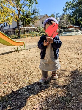 「petit main（プティマイン）のアイテム（ニットキャップ/ビーニー）」を使った、ちえさん（キッズ・80cm）の秋コーディネート
