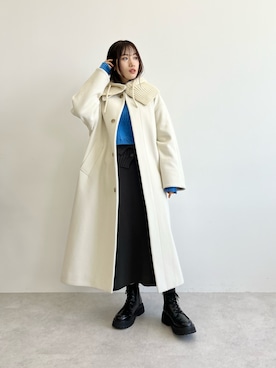 「クロップドトップス」｜「アイテム（ステンカラーコート）」を使った、Miku Sugimotoさん（レディース・158cm）の秋コーディネート