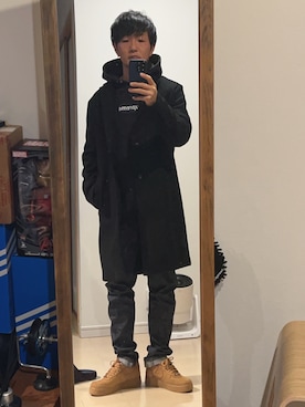 「AIR FORCE 1」｜「アイテム（チェスターコート）」を使った、taihekさん（メンズ・168cm）の冬コーディネート