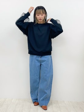 「カーブデニム」｜まりえってぃ【個性派マニッシュ】さん（レディース・156cm）の冬コーディネート