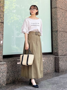 「みんなの白Tフェス」｜「アイテム（スカート）」を使った、まりえってぃ【個性派マニッシュ】さん（レディース・156cm）の夏コーディネート
