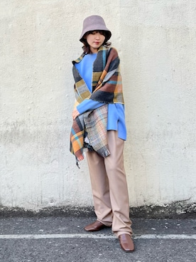 「タータンチェック」｜「アイテム（ニットキャップ/ビーニー）」を使った、まりえってぃ【個性派マニッシュ】さん（レディース・156cm）の冬コーディネート