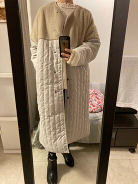 「classicalelf（クラシカルエルフ）のアイテム（ノーカラーコート）」を使った、monaさん（レディース・163cm）の冬コーディネート