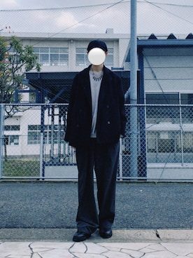 「remer（リメール）のアイテム（ピーコート）」を使った、なりiさん（メンズ・180cm）の秋コーディネート