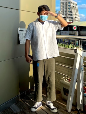 「無印良品（ムジルシリョウヒン）のアイテム（その他シューズ）」を使った、po.iruiiiiさん（メンズ・174cm）の夏コーディネート