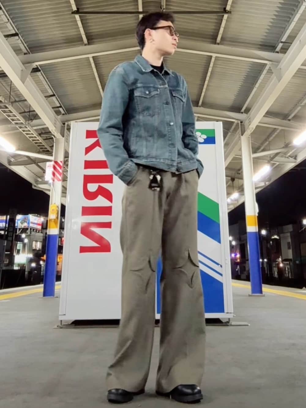 Design tack wide flared pants/デザインタックワイドフレア