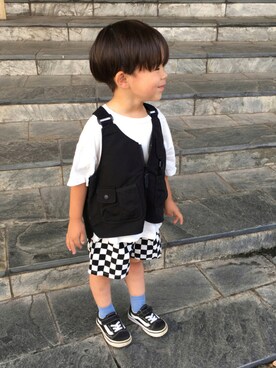 「VANS（バンズ）のキッズ VANS ヴァンズ OLD SKOOL オールドスクール V36CJ SP15 BLACK（スニーカー）」を使った、892kiさん（キッズ・80cm）の秋コーディネート