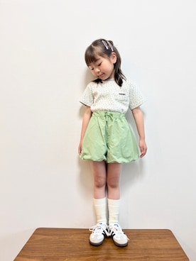 「green label relaxing（グリーンレーベルリラクシング）のタッサーバルーン キュロット / キッズ  100cm-160cm 撥水 UVカット（その他パンツ、グリーン系）」を使った、892kiさん（キッズ・110cm）の夏コーディネート