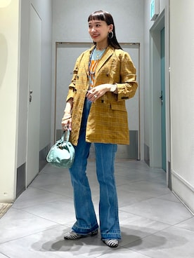 「アイテム（テーラードジャケット、イエロー系）」を使った、izumi  ishiketaさん（レディース・157cm）の春コーディネート