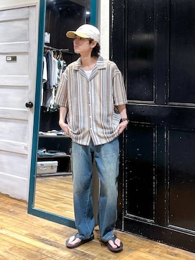 「niko and...（ニコアンド）のアイテム（キャップ）」を使った、daikinikoandさん（メンズ・169cm）の夏コーディネート