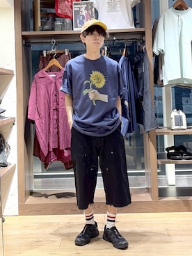 「niko and...（ニコアンド）のワードロゴキャップ（キャップ、ブラウン系）」を使った、daikinikoandさん（メンズ・169cm）の夏コーディネート