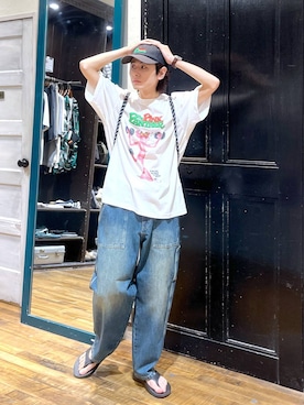 「niko and...（ニコアンド）のアイテム（キャップ）」を使った、daikinikoandさん（メンズ・169cm）の夏コーディネート