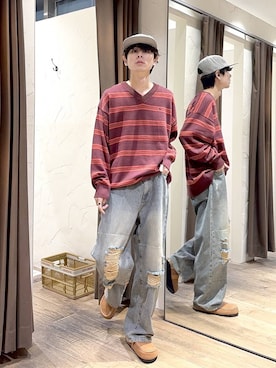 「niko and...（ニコアンド）のカラー刺繍チェックCAP（キャップ、グレー系）」を使った、daikinikoandさん（メンズ・169cm）の秋コーディネート