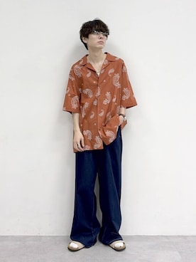 「niko and...（ニコアンド）のCOOLMAX ライトデニムバギーワイドパンツ [niko and ...JEANS] LIGHT WIDE 5POCKET DENIM（デニムパンツ、ブルー系）」を使った、daikinikoandさん（メンズ・169cm）の夏コーディネート