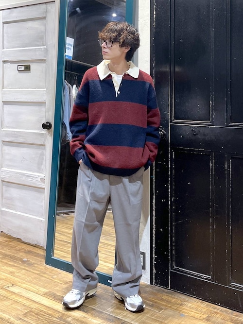 ニコアンド BOYSボーダーポロプルオーバー ワイドボーダーラガーニット